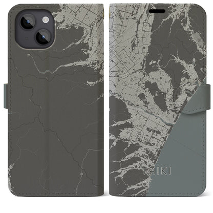 【大樹（北海道）】地図柄iPhoneケース（手帳タイプ）モノトーン・iPhone 14 Plus 用