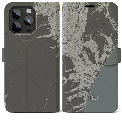 【大樹（北海道）】地図柄iPhoneケース（手帳タイプ）モノトーン・iPhone 15 Pro Max 用