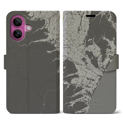 【大樹（北海道）】地図柄iPhoneケース（手帳タイプ）モノトーン・iPhone 16 Pro 用