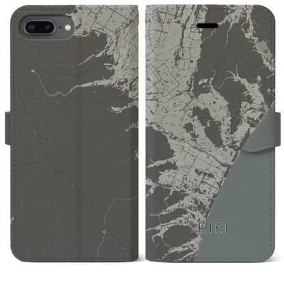 【大樹（北海道）】地図柄iPhoneケース（手帳タイプ）モノトーン・iPhone 8Plus /7Plus / 6sPlus / 6Plus 用