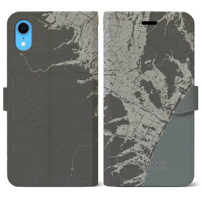 【大樹（北海道）】地図柄iPhoneケース（手帳タイプ）モノトーン・iPhone XR 用