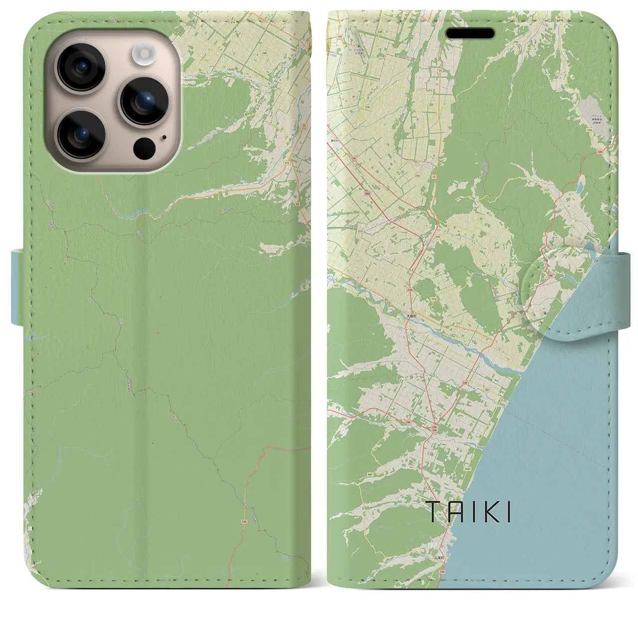 【大樹（北海道）】地図柄iPhoneケース（手帳タイプ）ナチュラル・iPhone 16 Plus 用