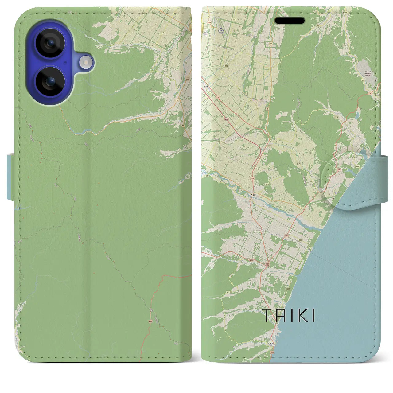 【大樹（北海道）】地図柄iPhoneケース（手帳タイプ）ナチュラル・iPhone 16 Pro Max 用