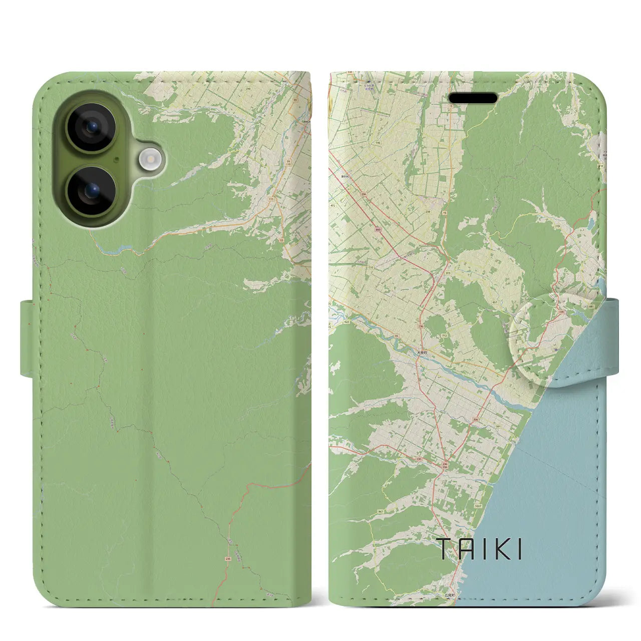 【大樹(北海道)】地図柄iPhoneケース(手帳タイプ)モノトーン・iPhone 17 Pro Max 用