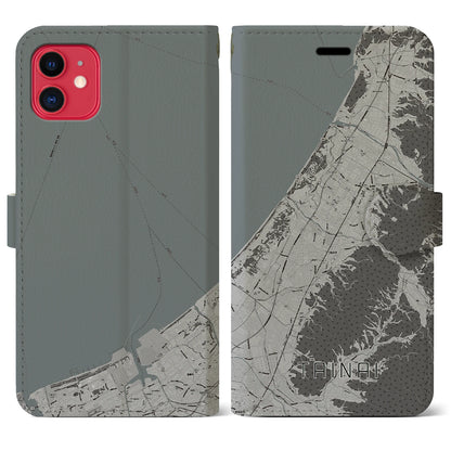 【胎内（新潟県）】地図柄iPhoneケース（手帳タイプ）モノトーン・iPhone 11 用