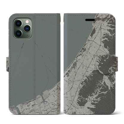 【胎内（新潟県）】地図柄iPhoneケース（手帳タイプ）モノトーン・iPhone 11 Pro 用