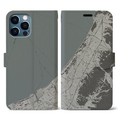 【胎内（新潟県）】地図柄iPhoneケース（手帳タイプ）モノトーン・iPhone 12 / 12 Pro 用