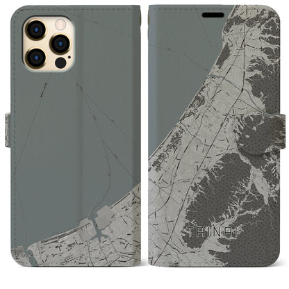 【胎内（新潟県）】地図柄iPhoneケース（手帳タイプ）モノトーン・iPhone 12 Pro Max 用