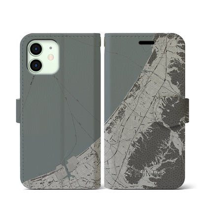 【胎内（新潟県）】地図柄iPhoneケース（手帳タイプ）モノトーン・iPhone 12 mini 用