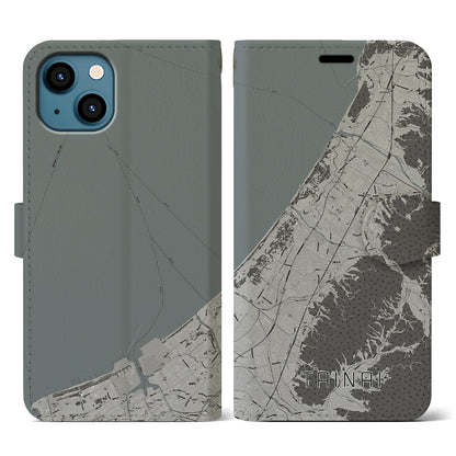 【胎内（新潟県）】地図柄iPhoneケース（手帳タイプ）モノトーン・iPhone 13 用