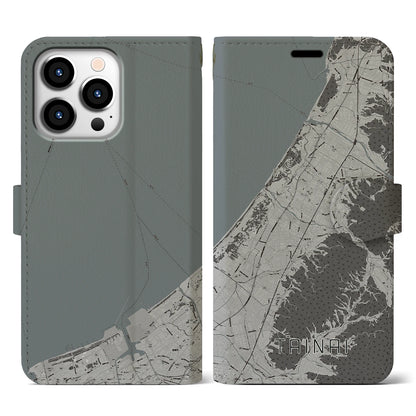 【胎内（新潟県）】地図柄iPhoneケース（手帳タイプ）モノトーン・iPhone 13 Pro 用