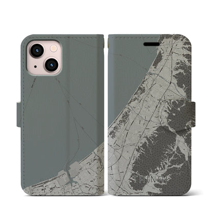 【胎内（新潟県）】地図柄iPhoneケース（手帳タイプ）モノトーン・iPhone 13 mini 用