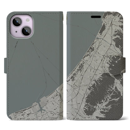 【胎内（新潟県）】地図柄iPhoneケース（手帳タイプ）モノトーン・iPhone 14 用