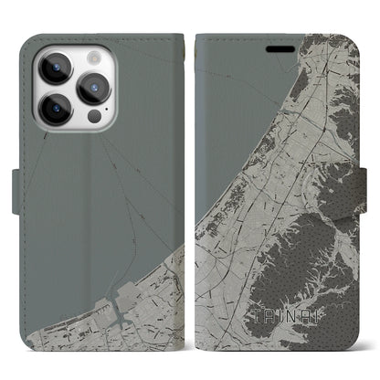 【胎内（新潟県）】地図柄iPhoneケース（手帳タイプ）モノトーン・iPhone 14 Pro 用