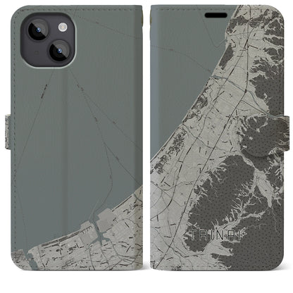 【胎内（新潟県）】地図柄iPhoneケース（手帳タイプ）モノトーン・iPhone 14 Plus 用