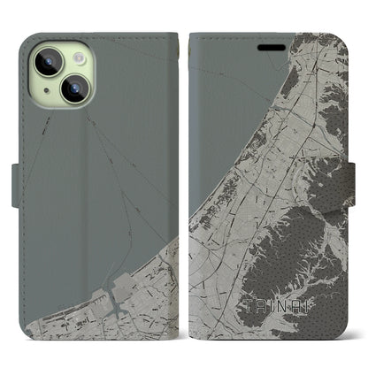 【胎内（新潟県）】地図柄iPhoneケース（手帳タイプ）モノトーン・iPhone 15 用