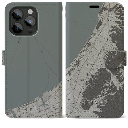 【胎内（新潟県）】地図柄iPhoneケース（手帳タイプ）モノトーン・iPhone 15 Pro Max 用