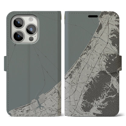 【胎内（新潟県）】地図柄iPhoneケース（手帳タイプ）モノトーン・iPhone 15 Pro 用