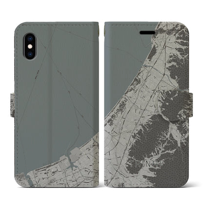 【胎内（新潟県）】地図柄iPhoneケース（手帳タイプ）モノトーン・iPhone XS / X 用