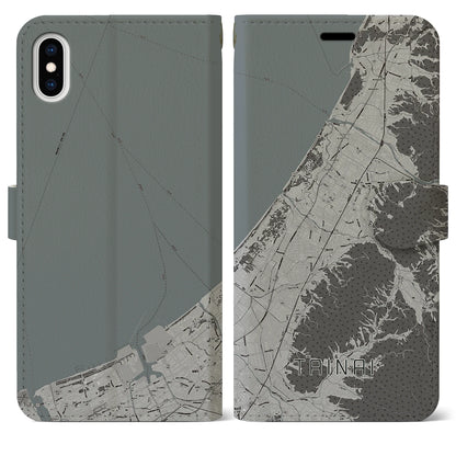 【胎内（新潟県）】地図柄iPhoneケース（手帳タイプ）モノトーン・iPhone XS Max 用