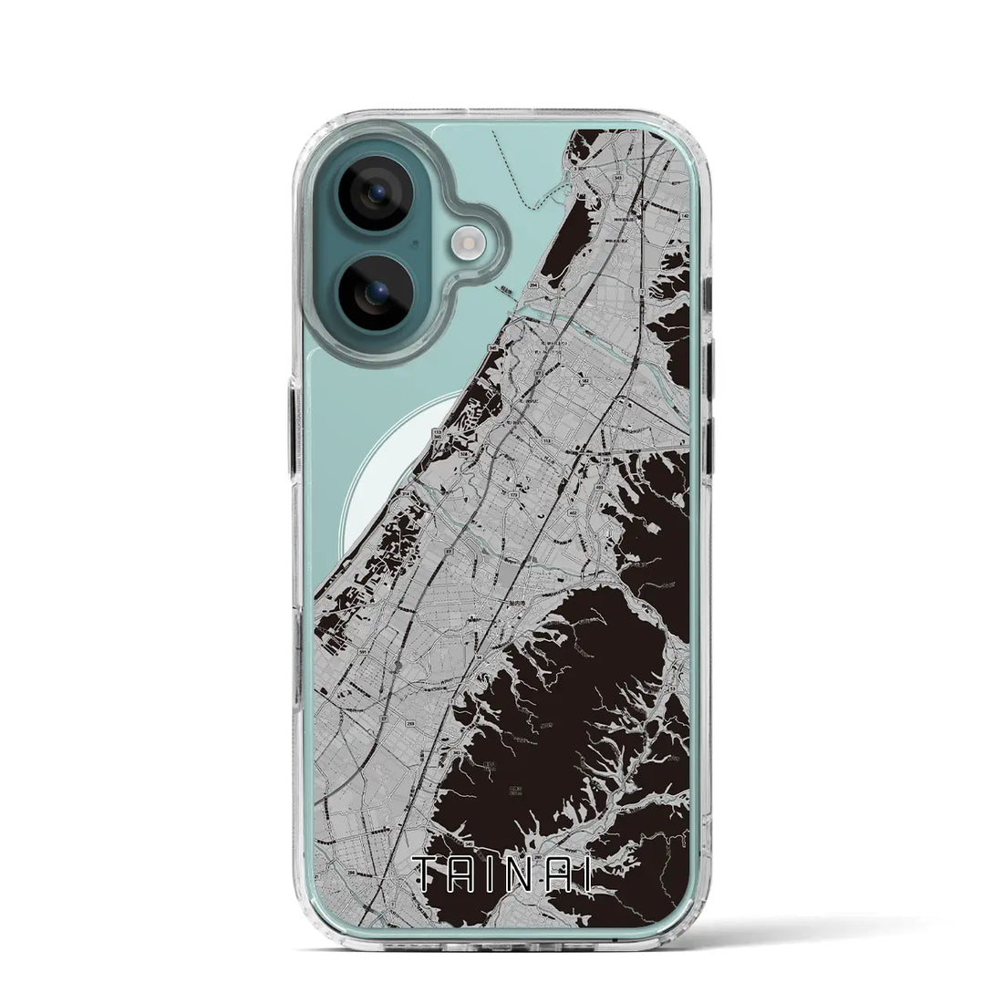 【胎内(新潟県)】地図柄iPhoneケース(MagSafeタイプ)モノトーン・iPhone 16 Pro 用