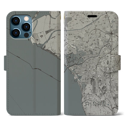 【台南（台湾）】地図柄iPhoneケース（手帳タイプ）モノトーン・iPhone 12 / 12 Pro 用