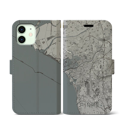 【台南（台湾）】地図柄iPhoneケース（手帳タイプ）モノトーン・iPhone 12 mini 用