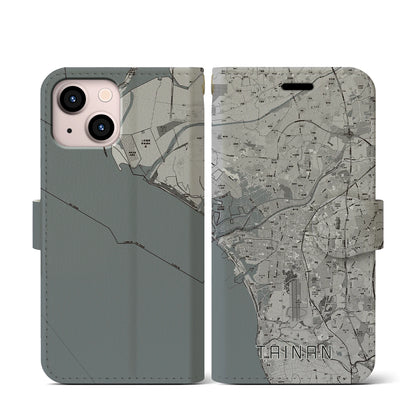 【台南（台湾）】地図柄iPhoneケース（手帳タイプ）モノトーン・iPhone 13 mini 用