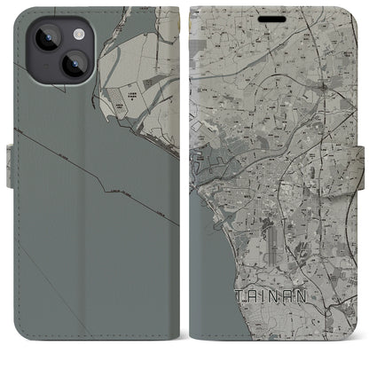 【台南（台湾）】地図柄iPhoneケース（手帳タイプ）モノトーン・iPhone 14 Plus 用