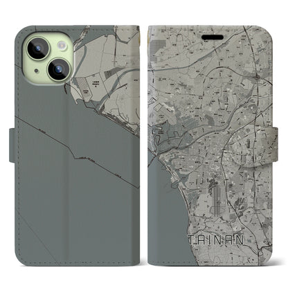 【台南（台湾）】地図柄iPhoneケース（手帳タイプ）モノトーン・iPhone 15 用