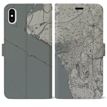 【台南（台湾）】地図柄iPhoneケース（手帳タイプ）モノトーン・iPhone XS Max 用