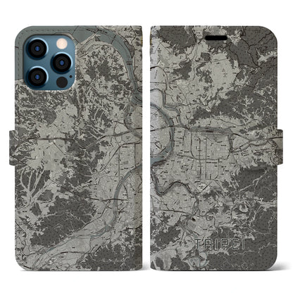 【台北（台湾）】地図柄iPhoneケース（手帳タイプ）モノトーン・iPhone 12 / 12 Pro 用