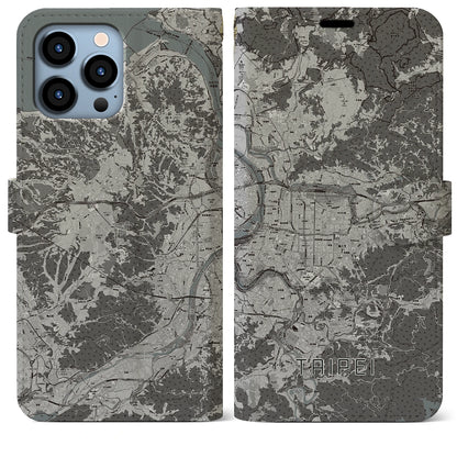 【台北（台湾）】地図柄iPhoneケース（手帳タイプ）モノトーン・iPhone 13 Pro Max 用