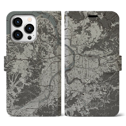 【台北（台湾）】地図柄iPhoneケース（手帳タイプ）モノトーン・iPhone 13 Pro 用