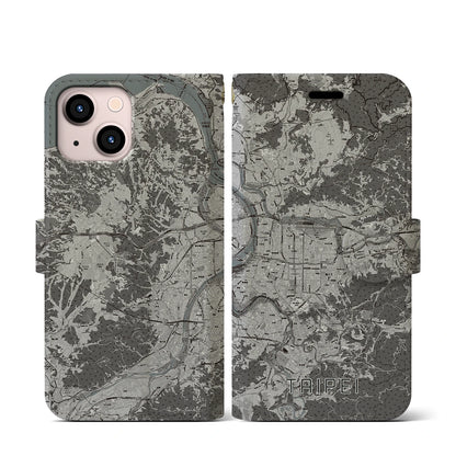 【台北（台湾）】地図柄iPhoneケース（手帳タイプ）モノトーン・iPhone 13 mini 用