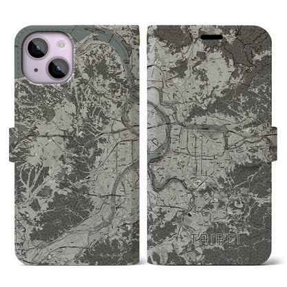 【台北（台湾）】地図柄iPhoneケース（手帳タイプ）モノトーン・iPhone 14 用