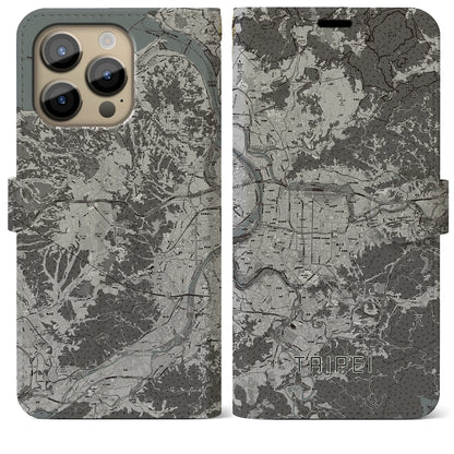 【台北（台湾）】地図柄iPhoneケース（手帳タイプ）モノトーン・iPhone 14 Pro Max 用