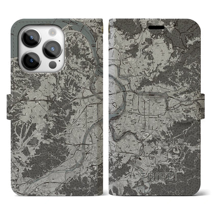 【台北（台湾）】地図柄iPhoneケース（手帳タイプ）モノトーン・iPhone 14 Pro 用