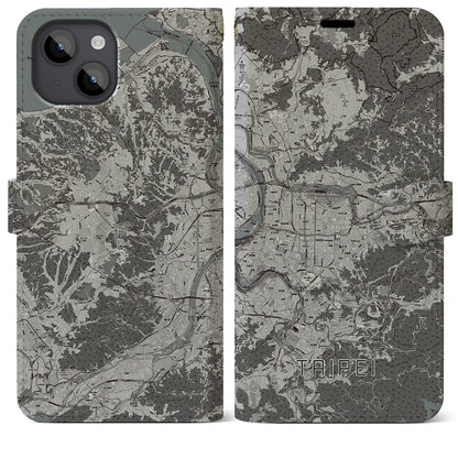 【台北（台湾）】地図柄iPhoneケース（手帳タイプ）モノトーン・iPhone 14 Plus 用