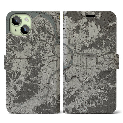 【台北（台湾）】地図柄iPhoneケース（手帳タイプ）モノトーン・iPhone 15 用