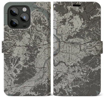 【台北（台湾）】地図柄iPhoneケース（手帳タイプ）モノトーン・iPhone 15 Pro Max 用
