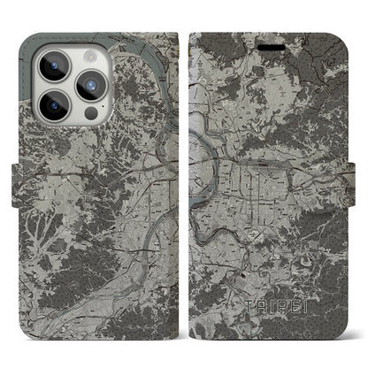 【台北（台湾）】地図柄iPhoneケース（手帳タイプ）モノトーン・iPhone 15 Pro 用