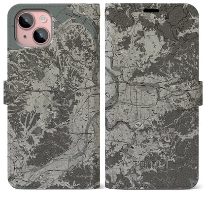 【台北（台湾）】地図柄iPhoneケース（手帳タイプ）モノトーン・iPhone 15 Plus 用