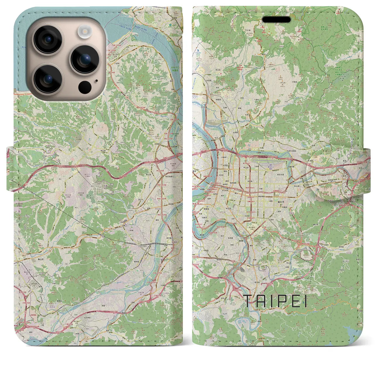 【台北（台湾）】地図柄iPhoneケース（手帳タイプ）ナチュラル・iPhone 16 Plus 用