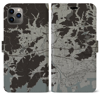 【太子（兵庫県）】地図柄iPhoneケース（手帳タイプ）モノトーン・iPhone 11 Pro Max 用
