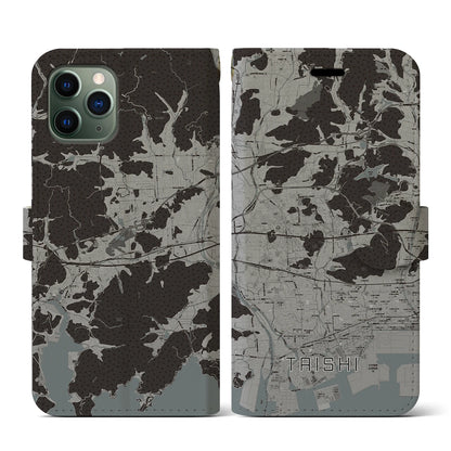 【太子（兵庫県）】地図柄iPhoneケース（手帳タイプ）モノトーン・iPhone 11 Pro 用