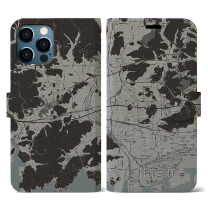 【太子（兵庫県）】地図柄iPhoneケース（手帳タイプ）モノトーン・iPhone 12 / 12 Pro 用