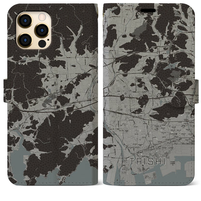 【太子（兵庫県）】地図柄iPhoneケース（手帳タイプ）モノトーン・iPhone 12 Pro Max 用