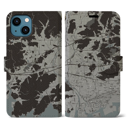 【太子（兵庫県）】地図柄iPhoneケース（手帳タイプ）モノトーン・iPhone 13 用