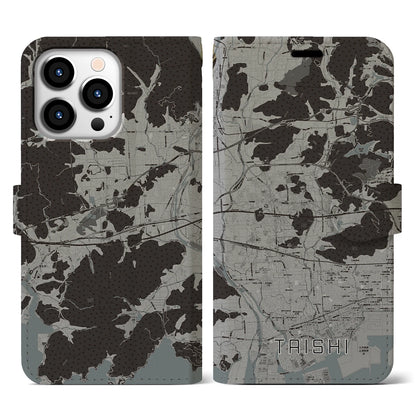 【太子（兵庫県）】地図柄iPhoneケース（手帳タイプ）モノトーン・iPhone 13 Pro 用